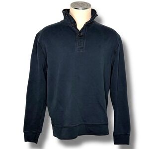 Threads & Heirs Mens Large Black Mock Neck 3-Button Pullover Sweatshirt Grunge